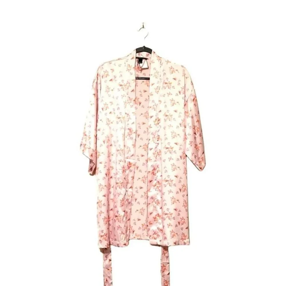 Victoria's Secret Womens Robe Pink S Satin with Belt 3/4 Sleeve